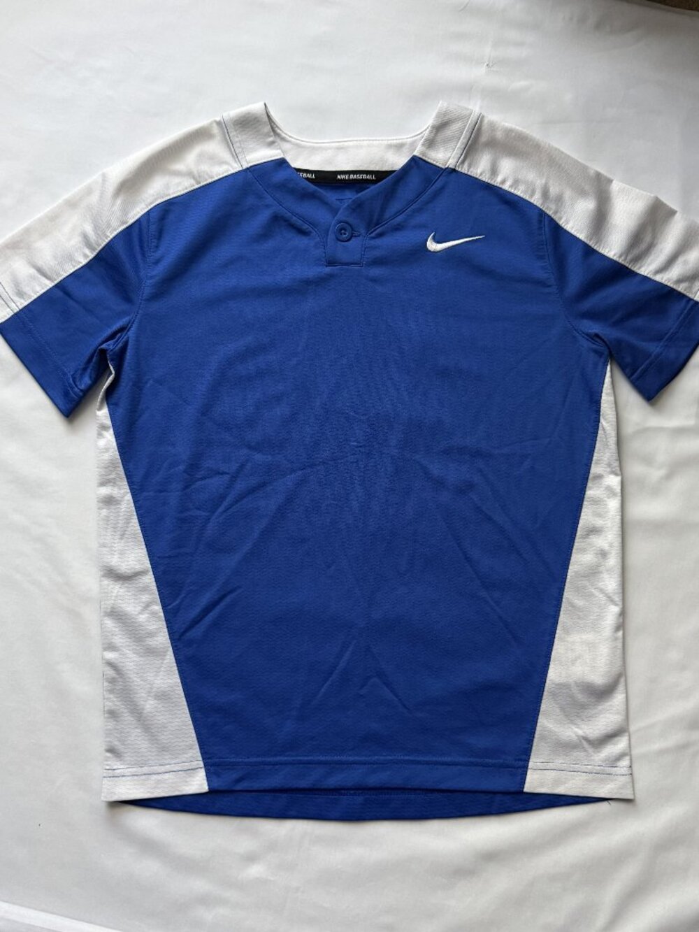 Nike Baseball Boys Medium Royal Blue White Colorblock Henley Jersey T-Shirt